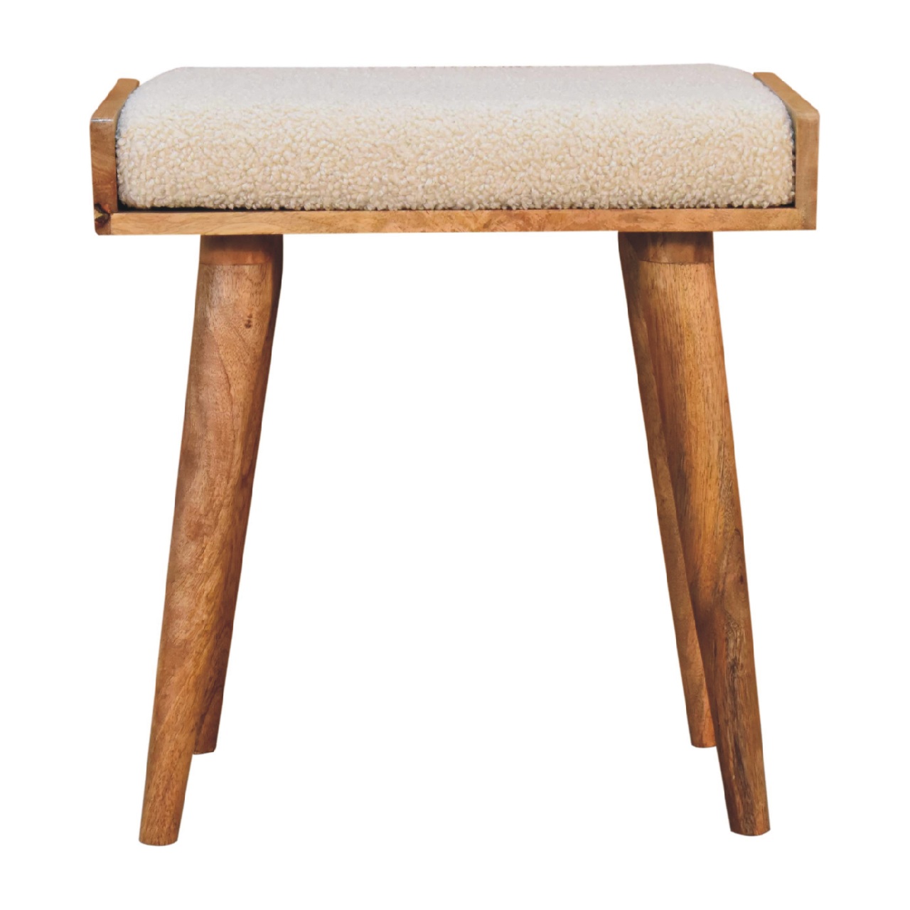 Fußhocker im Stil eines cremefarbenen Tabletts aus Bouclé