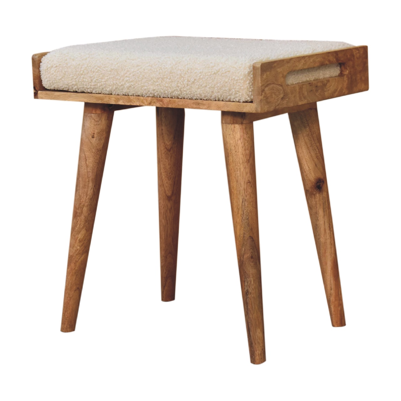 Fußhocker im Stil eines cremefarbenen Tabletts aus Bouclé – Bild 4