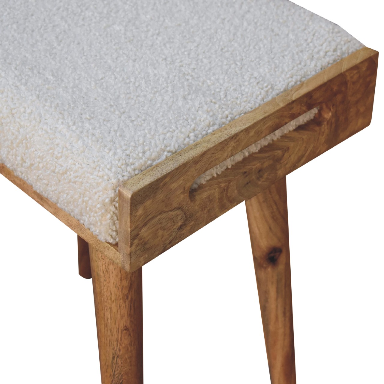 Fußhocker im Stil eines cremefarbenen Tabletts aus Bouclé – Bild 8