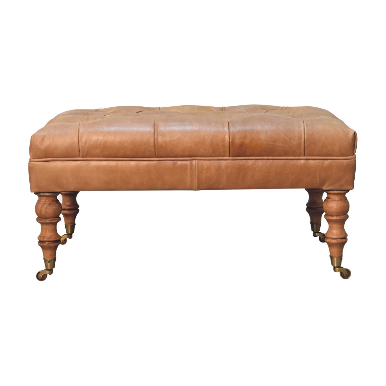Ottomane aus Buffalo-Tan-Leder mit Rollenfüßen