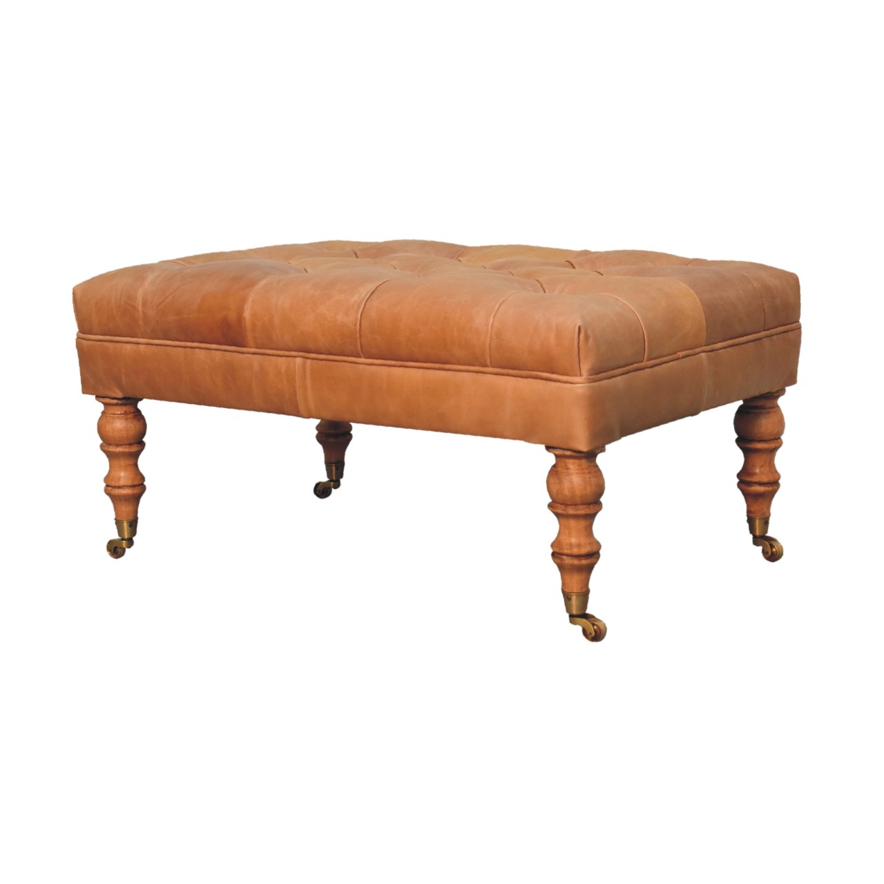 Ottomane aus Buffalo-Tan-Leder mit Rollenfüßen – Bild 4