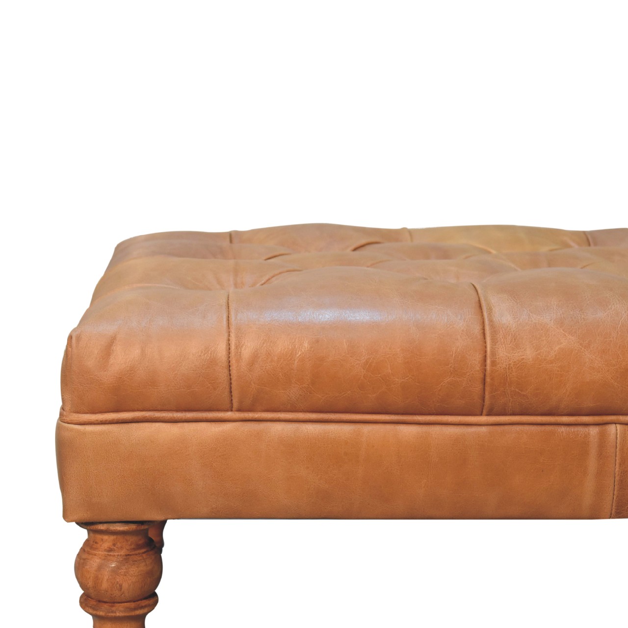 Ottomane aus Buffalo-Tan-Leder mit Rollenfüßen – Bild 5