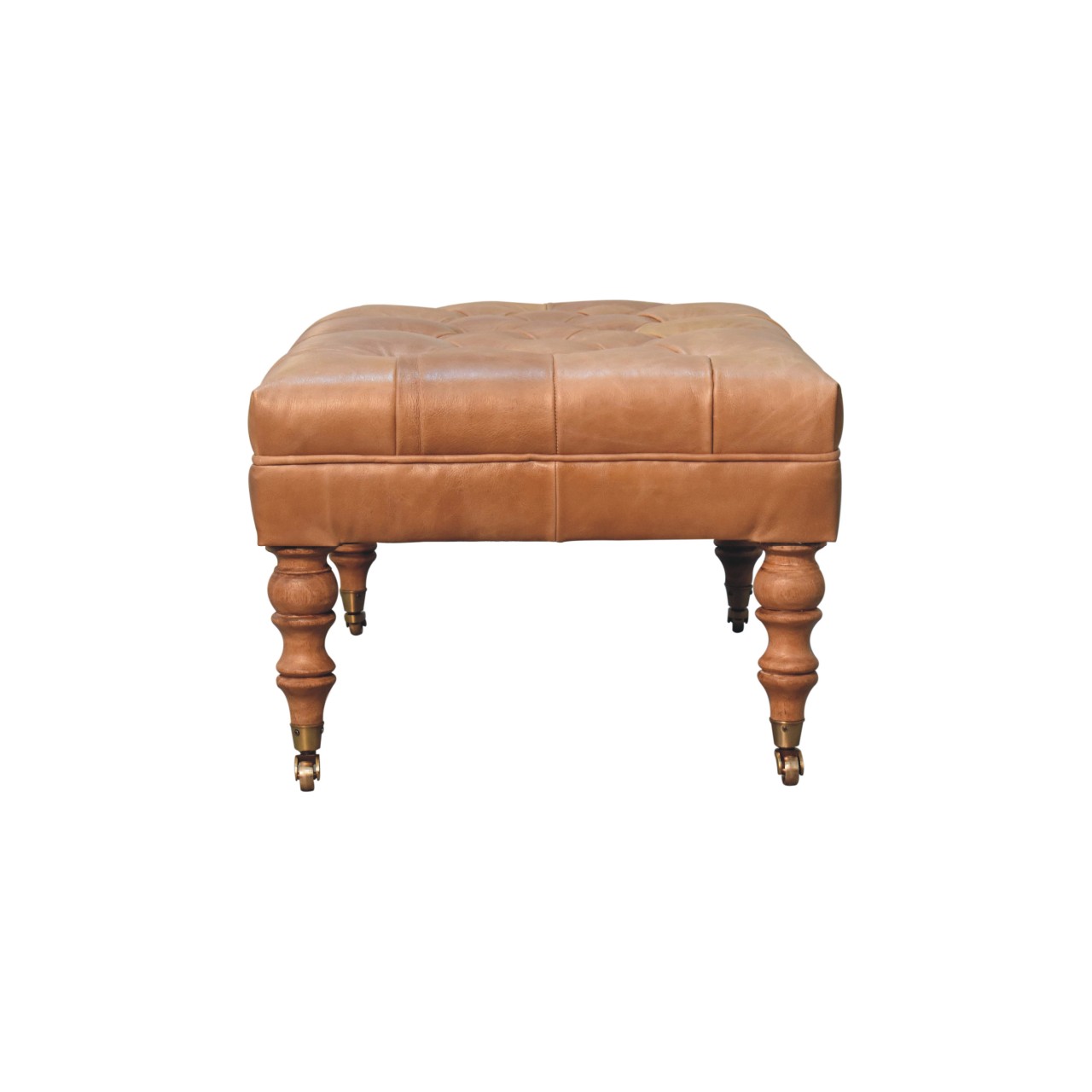 Ottomane aus Buffalo-Tan-Leder mit Rollenfüßen – Bild 9