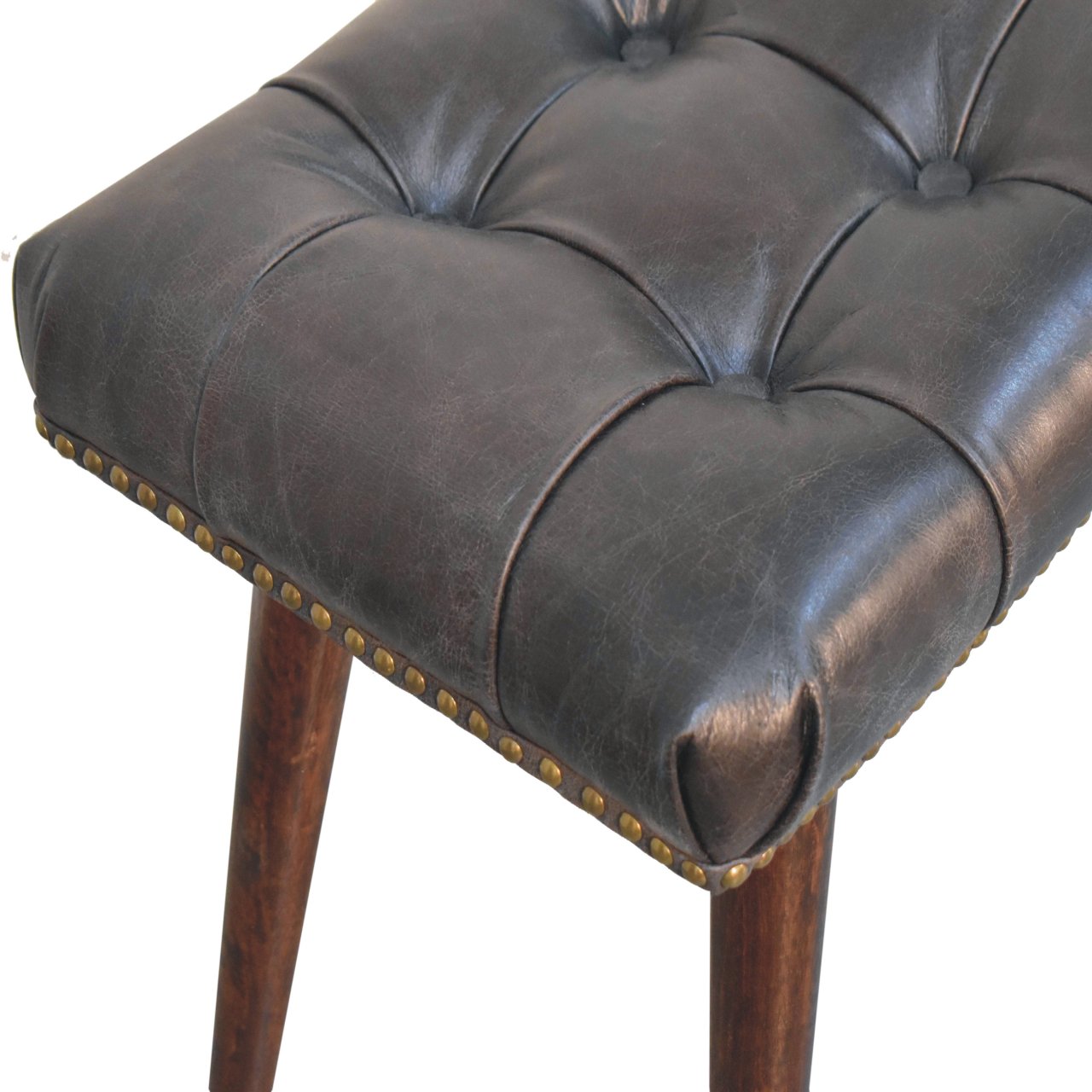 Hocker mit Büffelleder und Knopfheftung – Bild 6