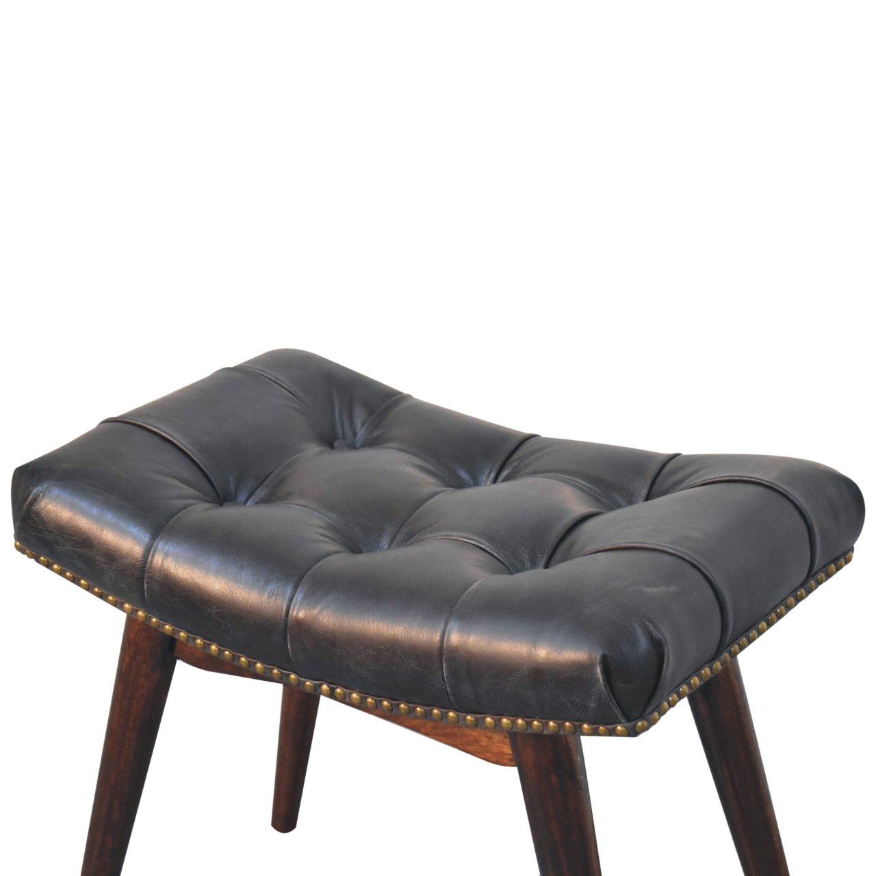 Hocker mit Büffelleder und Knopfheftung – Bild 7