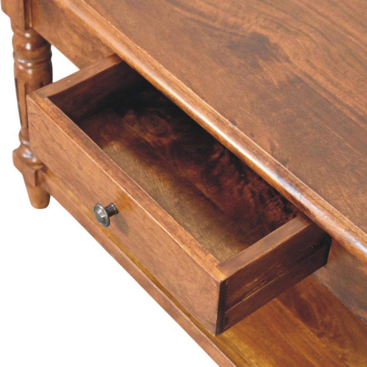 Couchtisch mit gedrechselten Beinen und zwei Schubladen – Bild 6