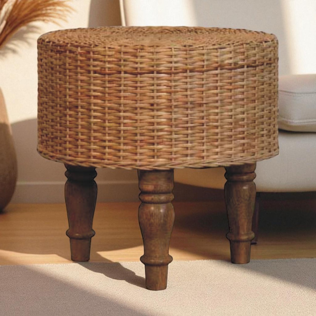 Runder, geflochtener Hocker im Regency-Stil – Bild 6