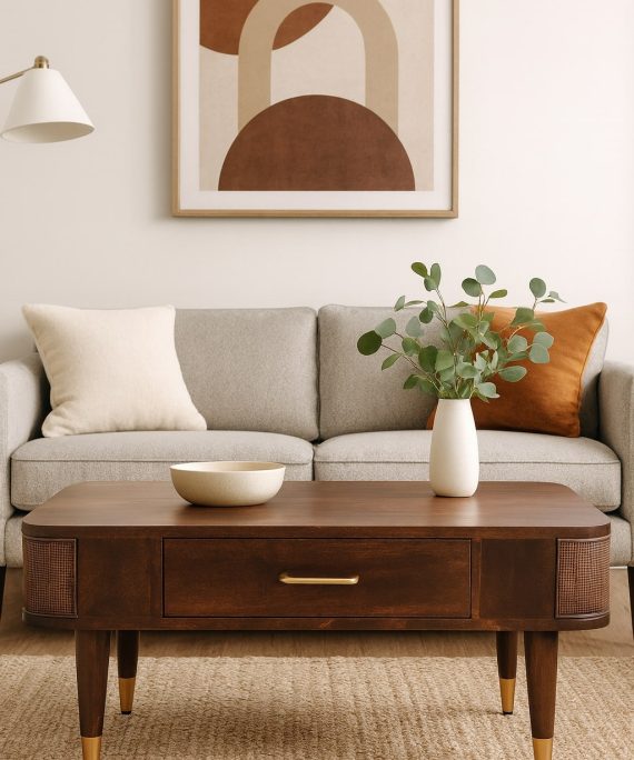 Belmont Couchtisch mit Rattan