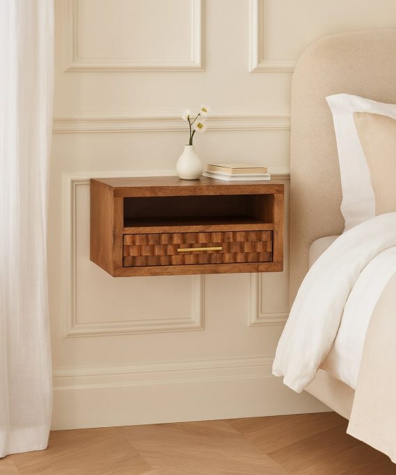 Arno Wand-Nachttisch, Teak Gold