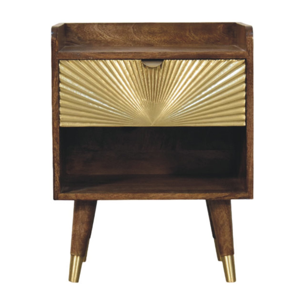 Nachttisch mit Messingintarsien im Sunburst-Design