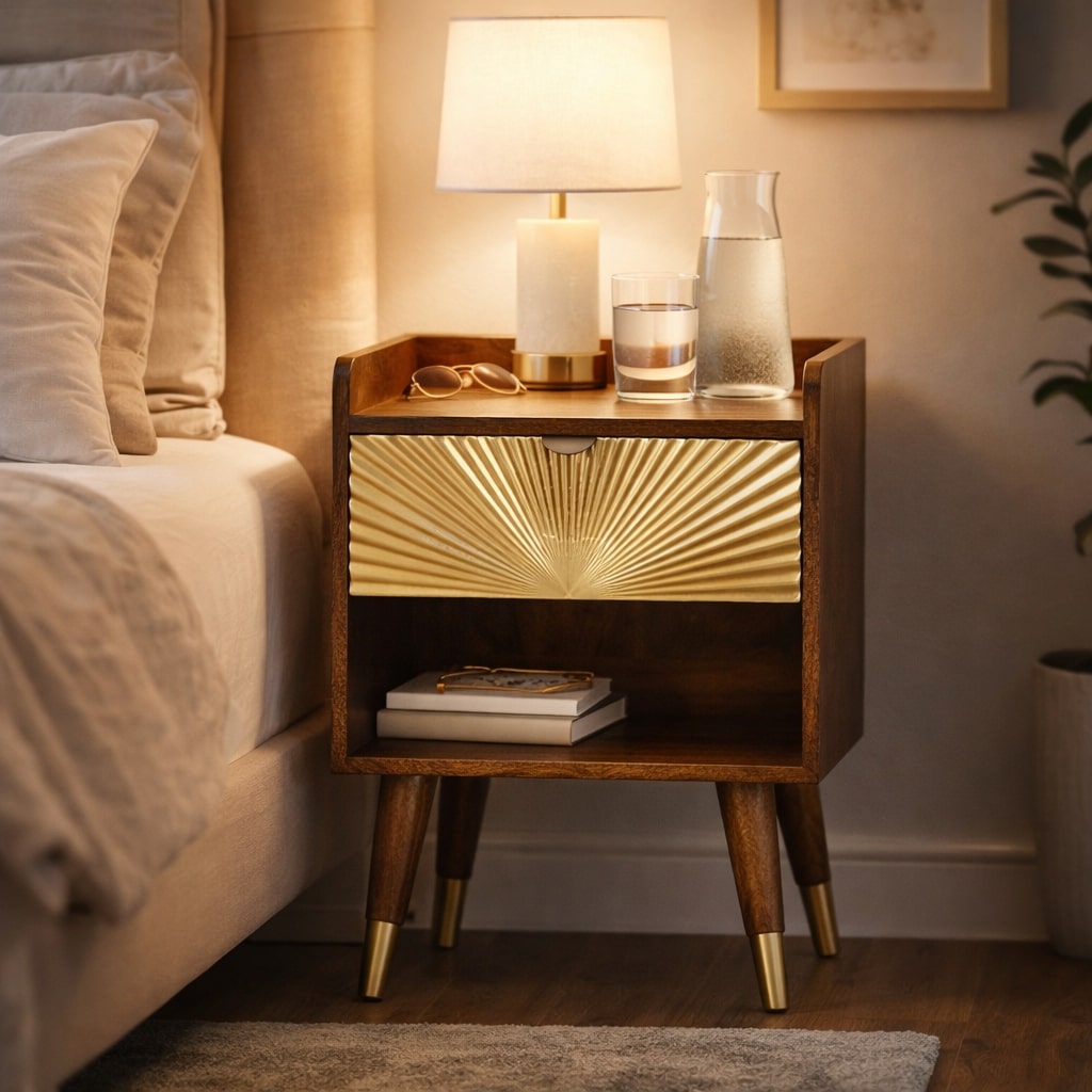 Nachttisch mit Messingintarsien im Sunburst-Design – Bild 10